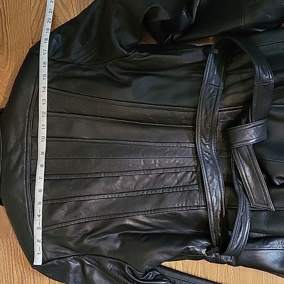 ROSLEEN Mid Length Soft Leather Jacket Belted Buttons - Picture 13 of 15